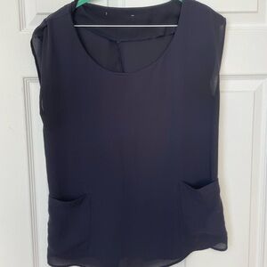 Sleeveless Navy Chiffon Pocket Top - Women's